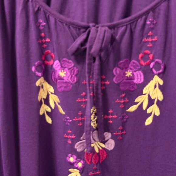 Take Two Clothing Co. Purple Boho Tunic Dress Long Sleeve With Embroidery Sz 18 - Picture 2 of 11